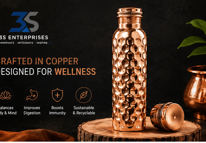 Pure Copper Diamond Design Water Bottle with Leak-Proof Lid – 750ml