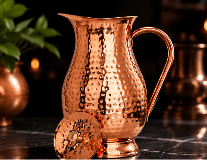 Handcrafted Pure Copper Water Jug with Lid