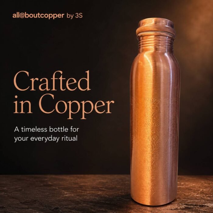 Pure Copper Engraved Design Water Bottle with Screw Cap