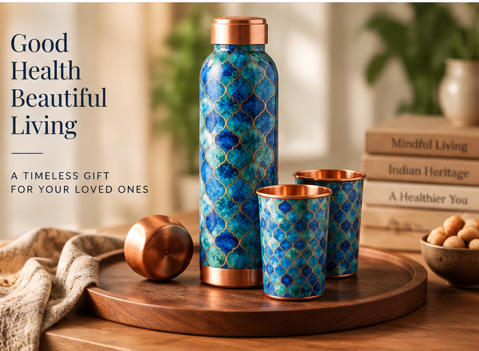 Vital Copper Bottle Gift Set – Gold Meena Finish